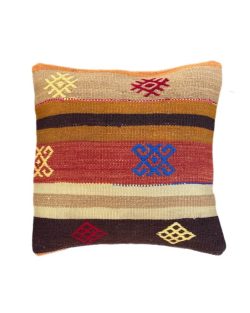 Kelim pude 126 i brune og brændte farver med mønster, 40x40 cm