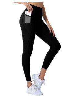 sorte træningstights til kvinder med lomme hvor der er plads til mobiltelefonen