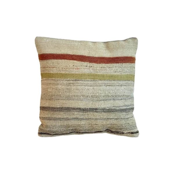 lys kelim pude i naturfarve med fine striber, 40x40 cm