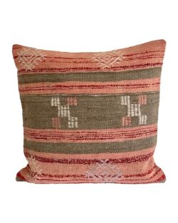 Smukkeste kilim pude 163, 50x50 cm i grå, lyse, røde og lyse røde farver