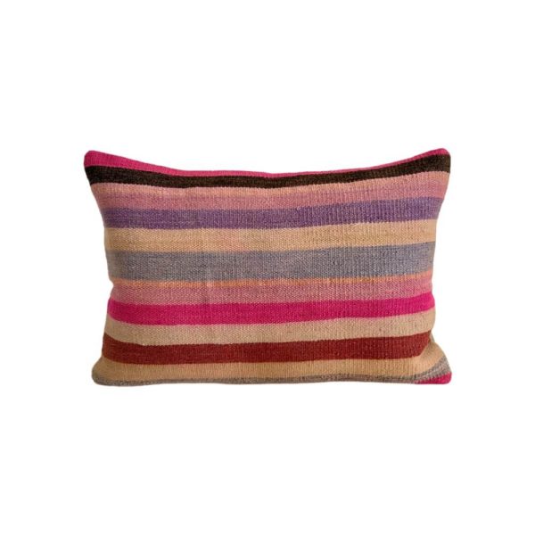 40x60 cm kelim pude 138 i lyserøde, brune, beige og røde farvenuancer med fine striber