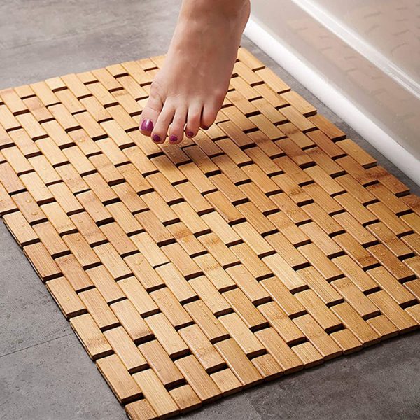 badeværelsesmåtte i bambus 50x80 cm med små trælameller