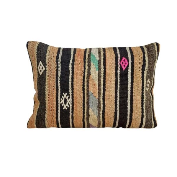 Kelim lounge pude 40x60 cm med lyserød, mørke og lyse brune farver