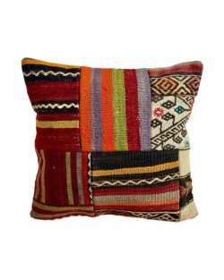 Farvestrålende kelim pude 40x40 cm med smukke striber og mønster