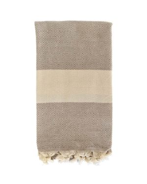 Store beige hammam håndklæder 100x180 cm af 100% bomuld i smukt diamant mønster