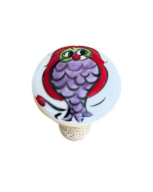 Prop af porcelæn til åben vinflaske. Lilla, rød, natur