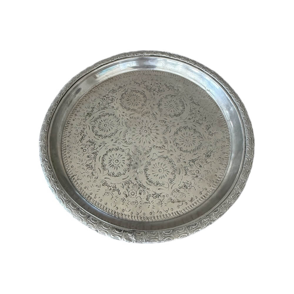 Rund antik bakke til servering, pynt og opbevaring