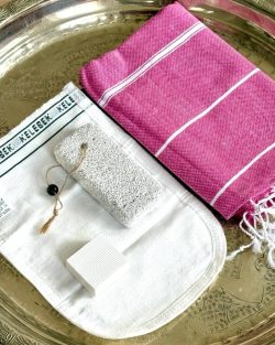 Hammam gavesæt med håndklæde, sæbe, exfolieringshandske, pimpsten