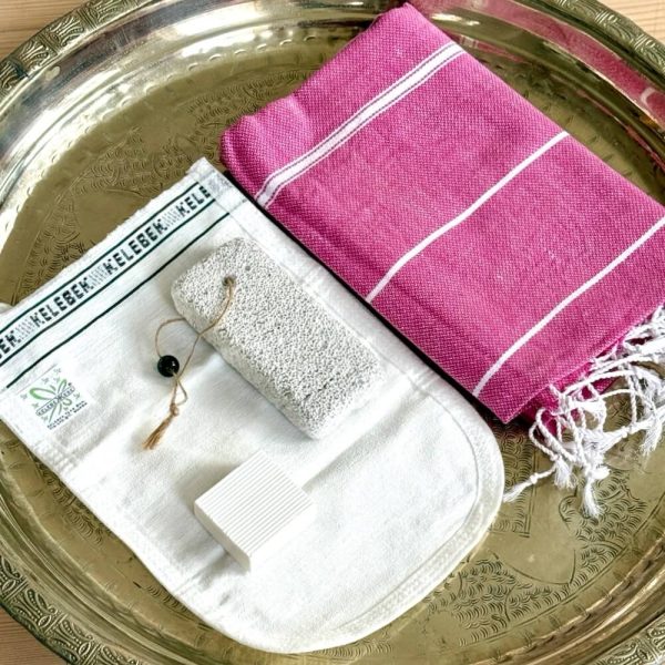 Hammam gavesæt med håndklæde, sæbe, exfolieringshandske, pimpsten