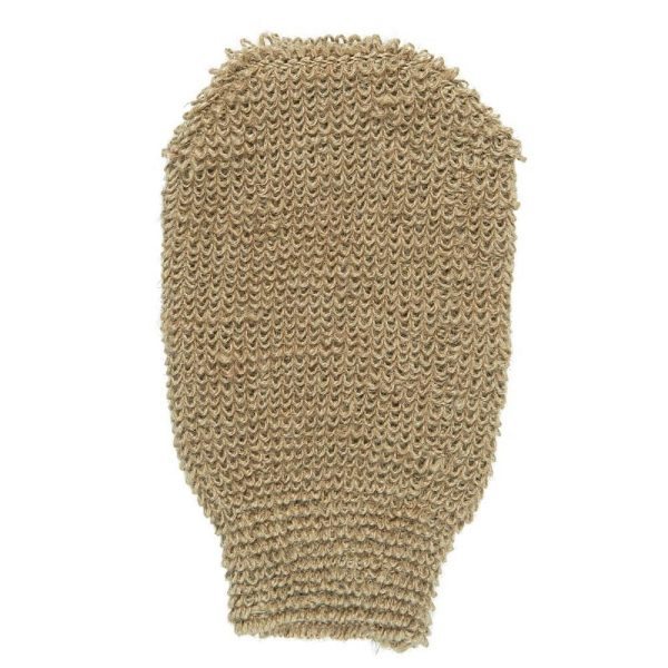 Badehandske i jute bruges til exfoliering af huden og efterladen huden blød og frisk
